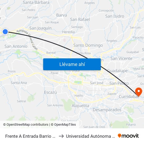 Frente A Entrada Barrio El Cacique, Alajuela to Universidad Autónoma De Centroamérica map