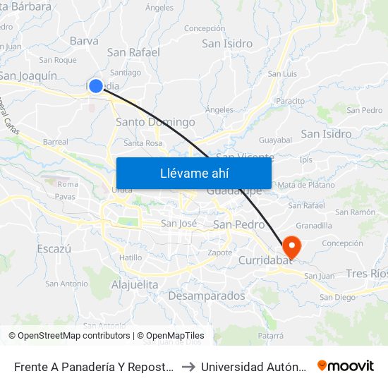 Frente A Panadería Y Repostería Leandro, Fátima De Heredia to Universidad Autónoma De Centroamérica map