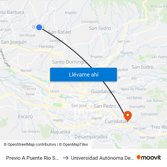 Previo A Puente Río Segundo, Barva to Universidad Autónoma De Centroamérica map