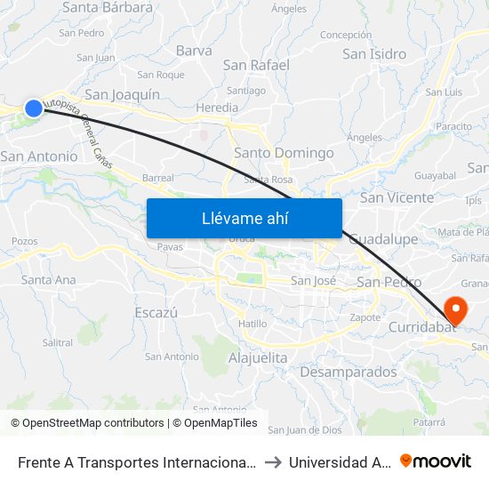 Frente A Transportes Internacionales Tical Zona Franca Saret, Auotpista General Cañas Alajuela to Universidad Autónoma De Centroamérica map