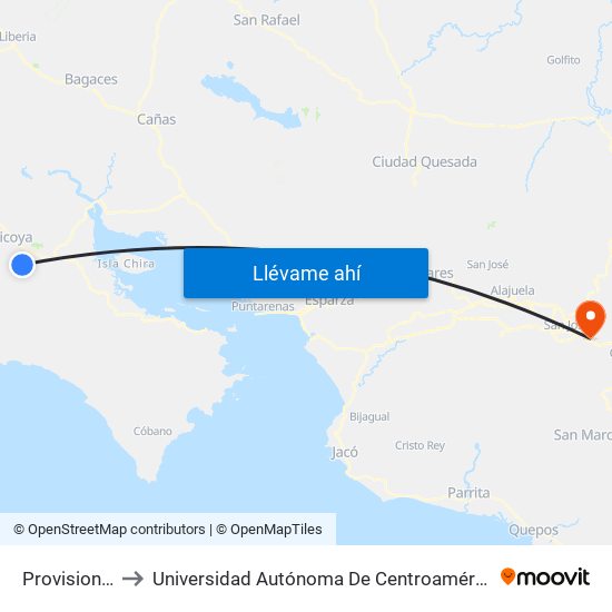 Provisional to Universidad Autónoma De Centroamérica map