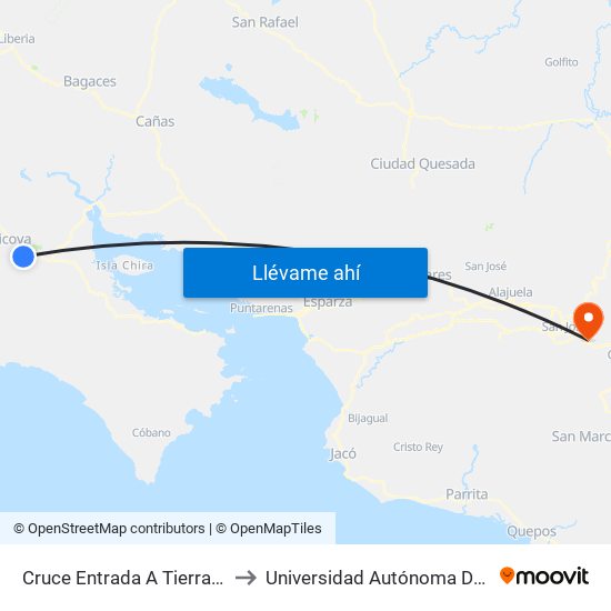 Cruce Entrada A Tierra Blanca, Nicoya to Universidad Autónoma De Centroamérica map