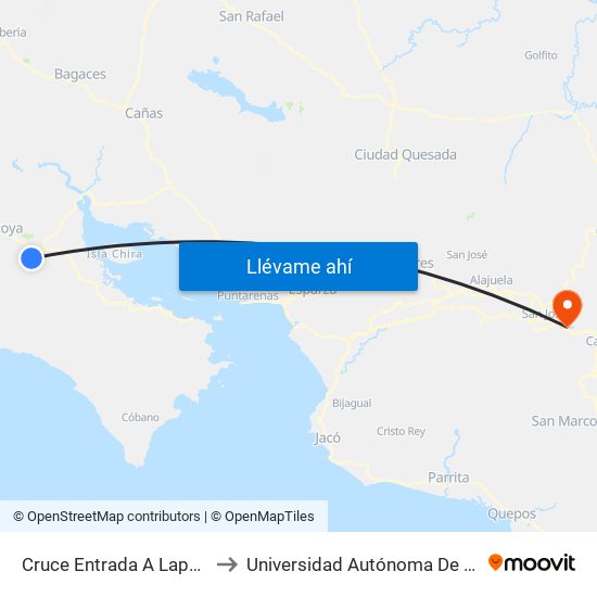 Cruce Entrada A Lapas, Hojancha to Universidad Autónoma De Centroamérica map