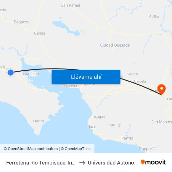 Ferretería Río Tempisque, Intersección Carretera A Nicoya to Universidad Autónoma De Centroamérica map