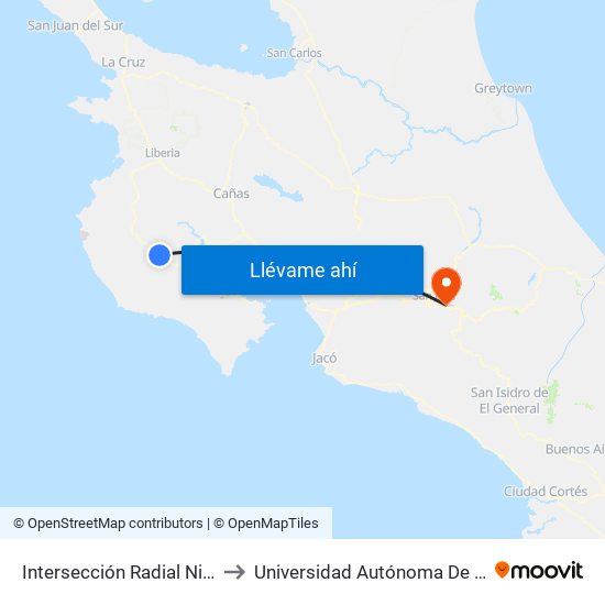 Intersección Radial Nicoya, Nicoya to Universidad Autónoma De Centroamérica map