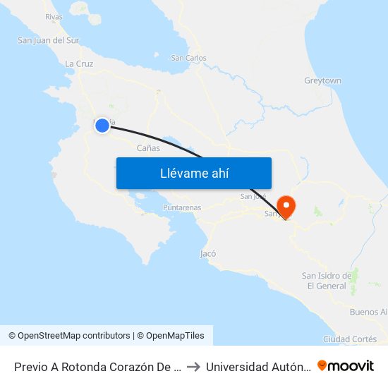 Previo A Rotonda Corazón De Jesús, Interamericana Norte Liberia to Universidad Autónoma De Centroamérica map