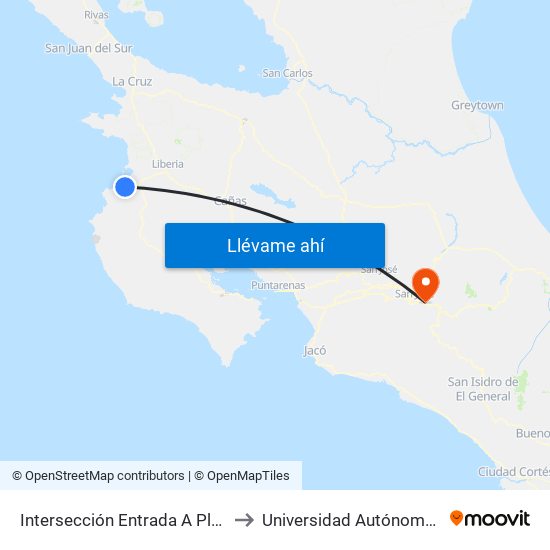 Intersección Entrada A Playas Del Coco, Carrillo to Universidad Autónoma De Centroamérica map