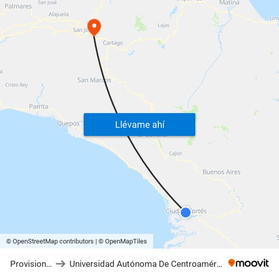 Provisional to Universidad Autónoma De Centroamérica map