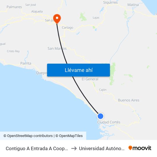 Contiguo A Entrada A Coopemangle, Costanera Sur Osa to Universidad Autónoma De Centroamérica map