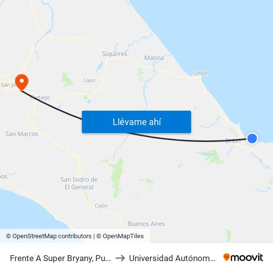 Frente A Super Bryany, Puerto Viejo Talamanca to Universidad Autónoma De Centroamérica map