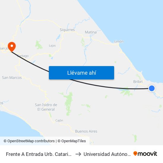 Frente A Entrada Urb. Catarina, Corredor Caribe Talamanca to Universidad Autónoma De Centroamérica map