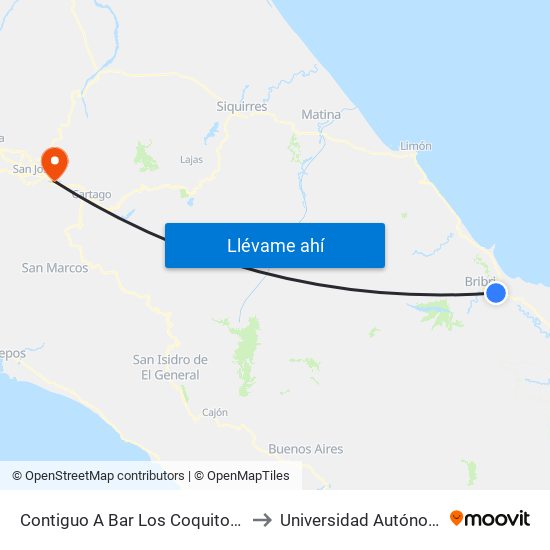Contiguo A Bar Los Coquitos, Corredor Caribe Talamanca to Universidad Autónoma De Centroamérica map