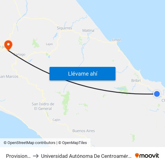 Provisional to Universidad Autónoma De Centroamérica map