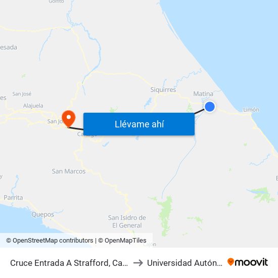 Cruce Entrada A Strafford, Carretera José Joaquín Trejos Matina to Universidad Autónoma De Centroamérica map