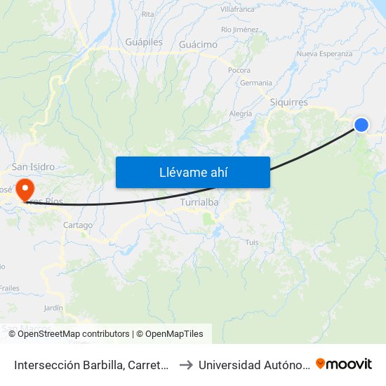 Intersección Barbilla, Carretera José Joaquín Trejos Matina to Universidad Autónoma De Centroamérica map