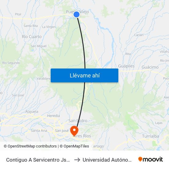 Contiguo A Servicentro Jsm Puerto Viejo, Sarapiquí to Universidad Autónoma De Centroamérica map