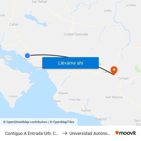 Contiguo A Entrada Urb. Carlota, Jarquín Puntarenas to Universidad Autónoma De Centroamérica map