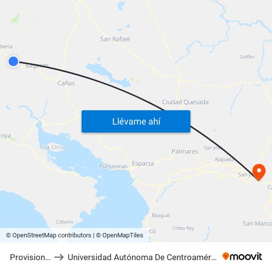 Provisional to Universidad Autónoma De Centroamérica map