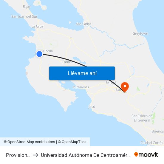 Provisional to Universidad Autónoma De Centroamérica map