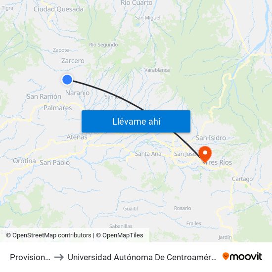 Provisional to Universidad Autónoma De Centroamérica map