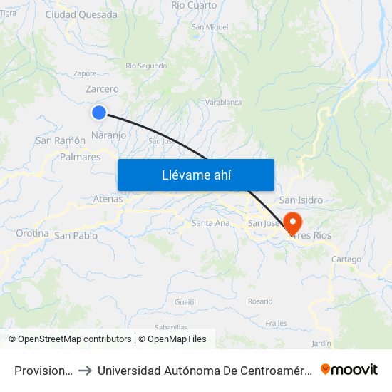 Provisional to Universidad Autónoma De Centroamérica map