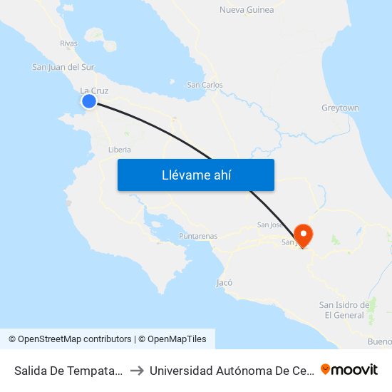 Salida De Tempatal, La Cruz to Universidad Autónoma De Centroamérica map