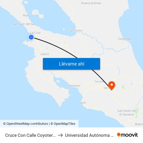 Cruce Con Calle Coyotera, El Jobo La Cruz to Universidad Autónoma De Centroamérica map