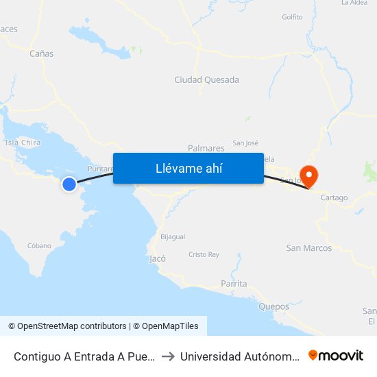 Contiguo A Entrada A Pueblo Nuevo, Puntarenas to Universidad Autónoma De Centroamérica map