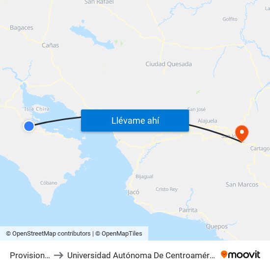 Provisional to Universidad Autónoma De Centroamérica map