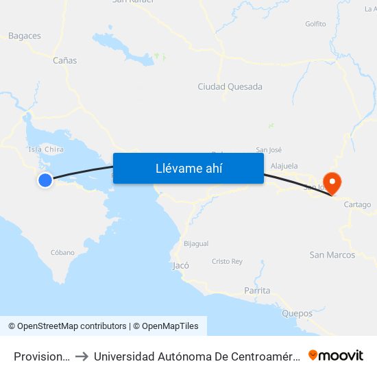 Provisional to Universidad Autónoma De Centroamérica map