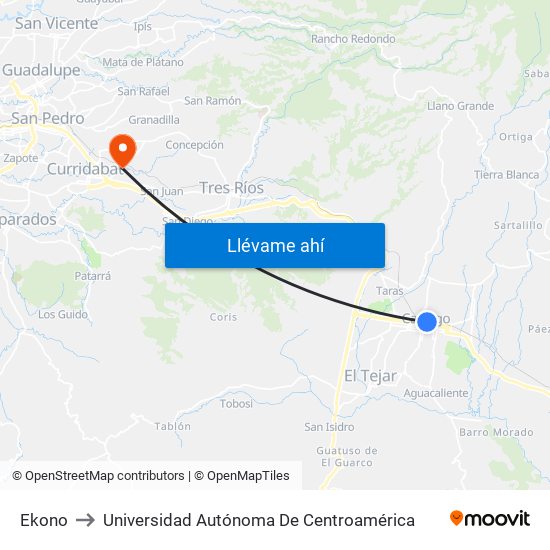 Ekono to Universidad Autónoma De Centroamérica map