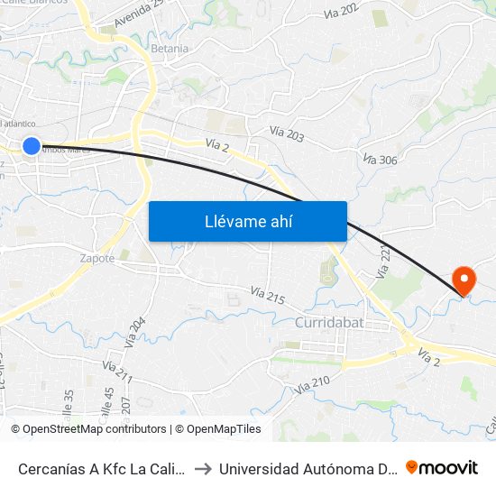 Cercanías A Kfc La California, San José to Universidad Autónoma De Centroamérica map