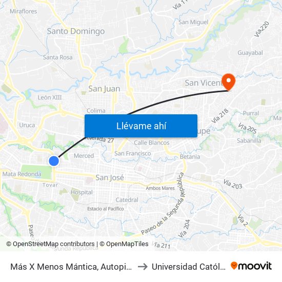 Más X Menos Mántica, Autopista General Cañas San José to Universidad Católica De Costa Rica map