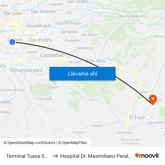 Terminal Tuasa San José to Hospital Dr. Maximiliano Peralta Jiménez map