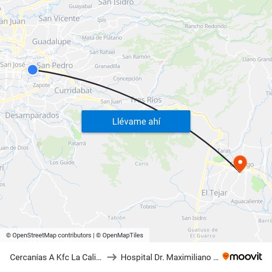 Cercanías A Kfc La California, San José to Hospital Dr. Maximiliano Peralta Jiménez map