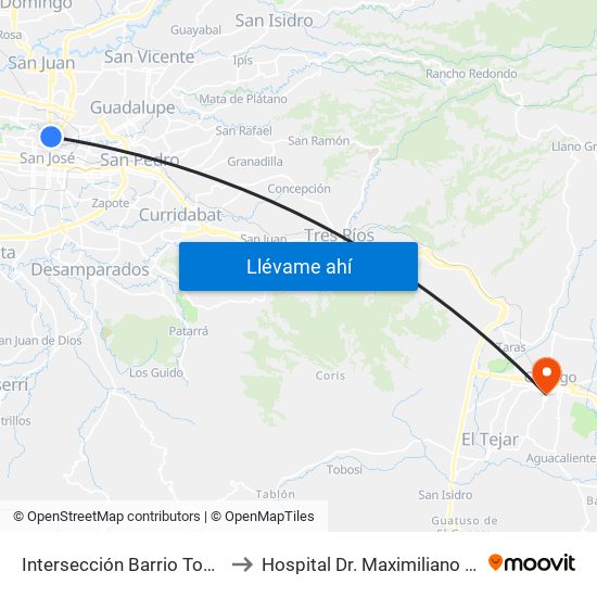 Intersección Barrio Tournon, San José to Hospital Dr. Maximiliano Peralta Jiménez map