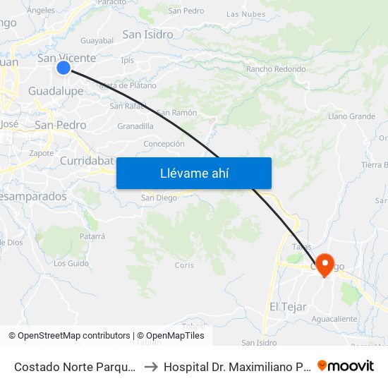 Costado Norte Parque De Moravia to Hospital Dr. Maximiliano Peralta Jiménez map