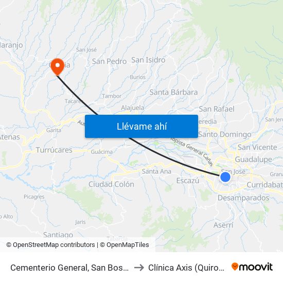 Cementerio General, San Bosco San José to Clínica Axis (Quiropractica) map