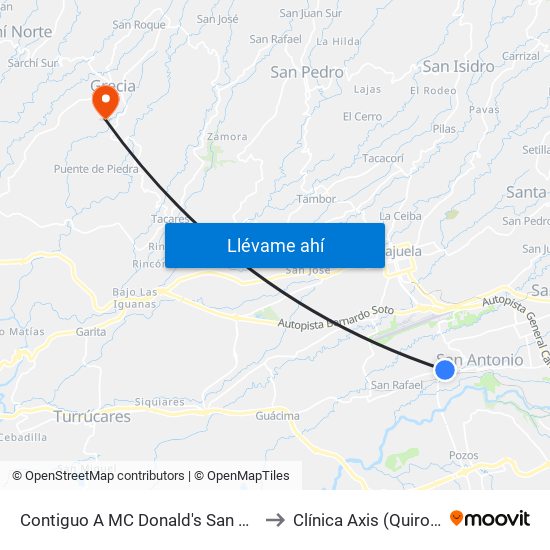 Contiguo A MC Donald's San Antonio, Belén to Clínica Axis (Quiropractica) map