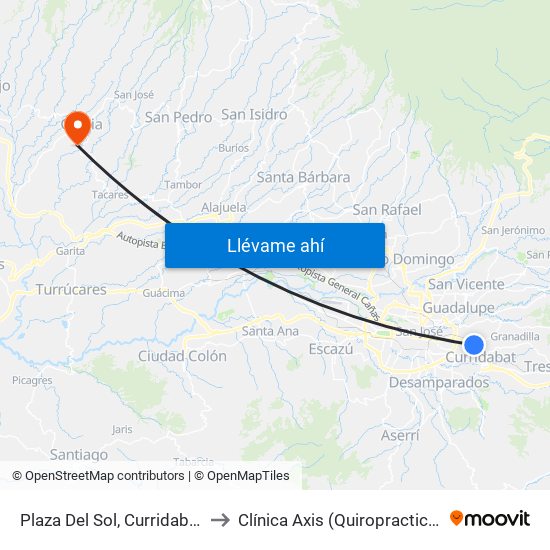 Plaza Del Sol, Curridabat to Clínica Axis (Quiropractica) map