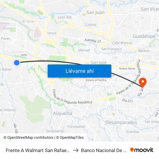 Frente A Walmart San Rafael, Escazú to Banco Nacional De Sangre map