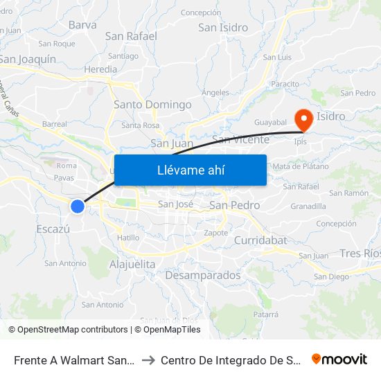 Frente A Walmart San Rafael, Escazú to Centro De Integrado De Salud De Coronado map