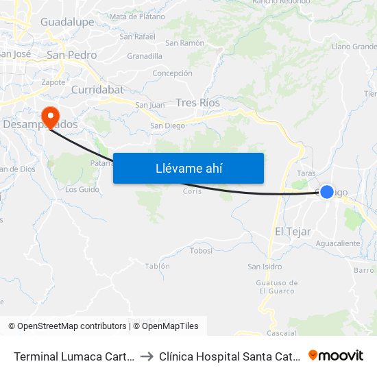 Terminal Lumaca Cartago to Clínica Hospital Santa Catalina map