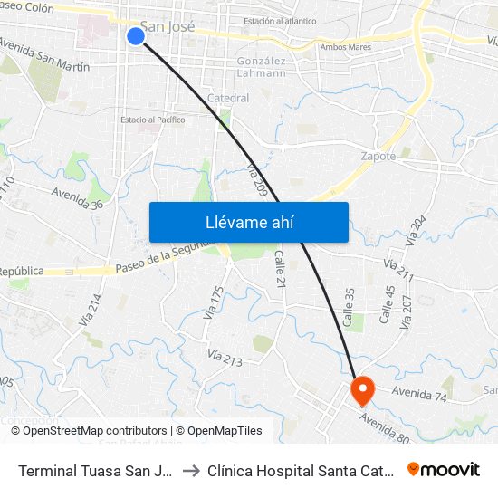 Terminal Tuasa San José to Clínica Hospital Santa Catalina map