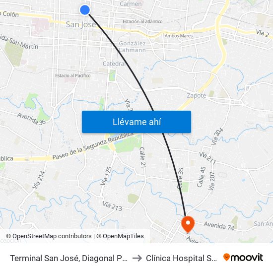 Terminal San José, Diagonal Plazoleta Tiradentes to Clínica Hospital Santa Catalina map