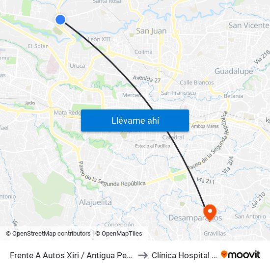 Frente A Autos Xiri / Antigua Peugeot, La Valencia Heredia to Clínica Hospital Santa Catalina map