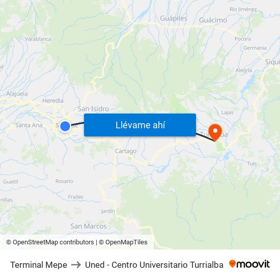 Terminal Mepe to Uned - Centro Universitario Turrialba map