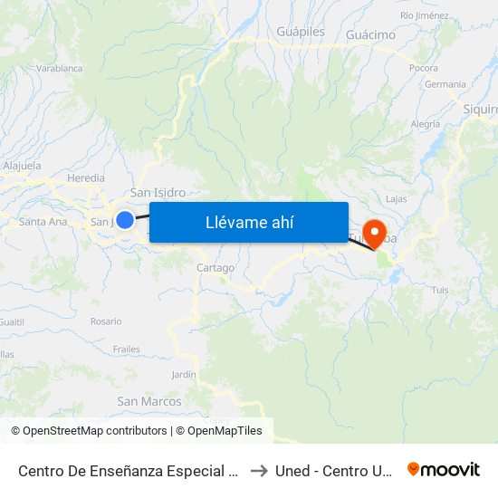 Centro De Enseñanza Especial Rogelio Centeno Güel, Goicoechea to Uned - Centro Universitario Turrialba map