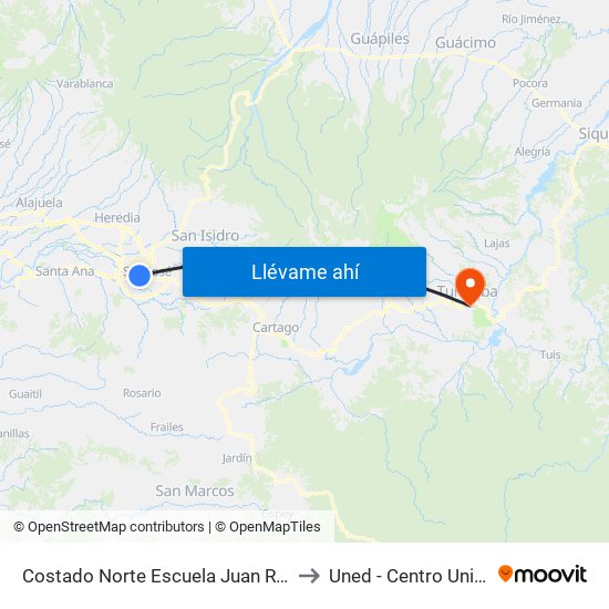 Costado Norte Escuela Juan Rafael Mora, Pitahaya San José to Uned - Centro Universitario Turrialba map