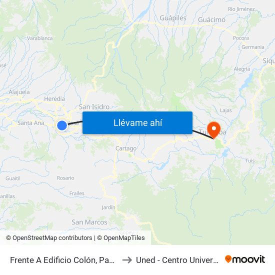 Frente A Edificio Colón, Paseo Colón San José to Uned - Centro Universitario Turrialba map